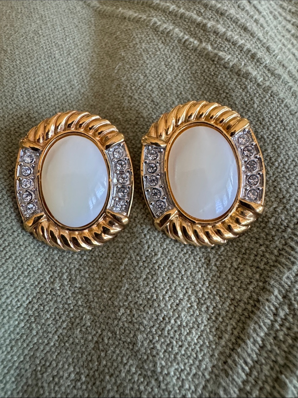 Butler Gold-Tone White Stone Oval Earrings
